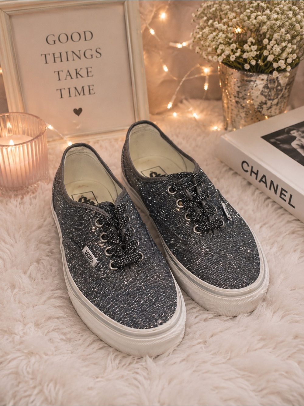 Silver sparkle vans 6 1/2 great condition